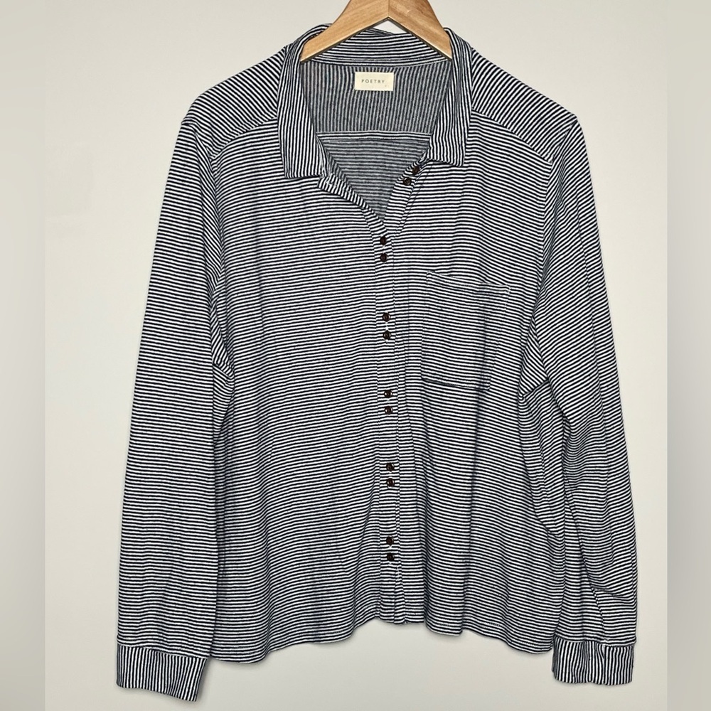 Poetry | Cotton Hemp Jersey Striped Button Front Shirt